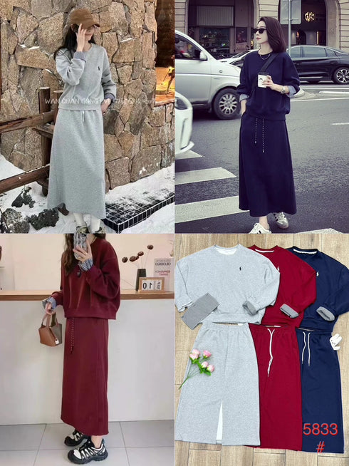 Winter Pullover With Detachable Shorts Ginham Sleeves And Skirts Sets